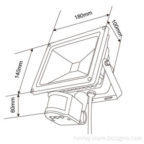 50W PIR Sensor LED Floodlight, 85-265V AC, IP65, Aluminum/Black Housing, 2 Years Warranty